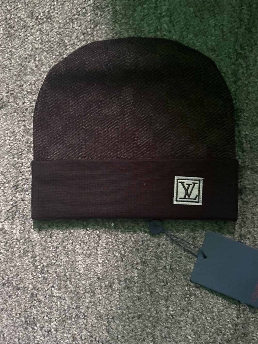 Louis Vuitton Black Knit Cuffed Beanie with LV Patch
